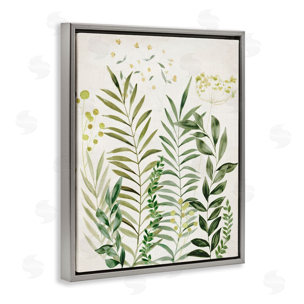 Delicate Herbs & Leaves Grey Floating Frame Canvas Wall Art, Home Decor by Hannah Dawson