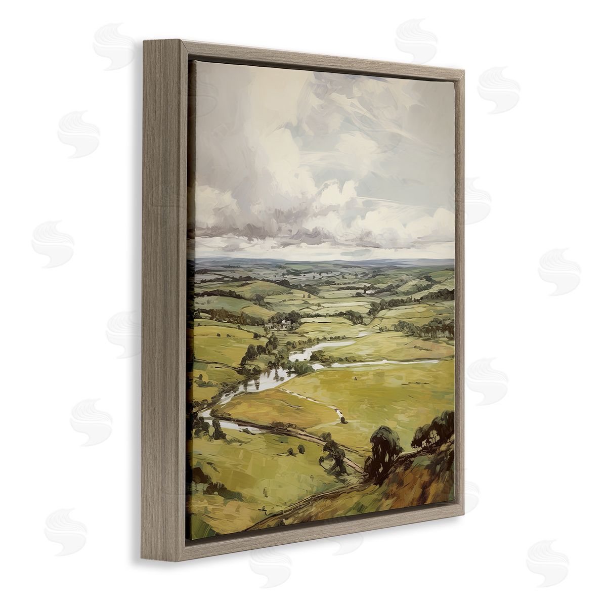 Rural Tributaries Overlook Brown Floating Frame Canvas Wall Art, Home Decor by Raymond Powers