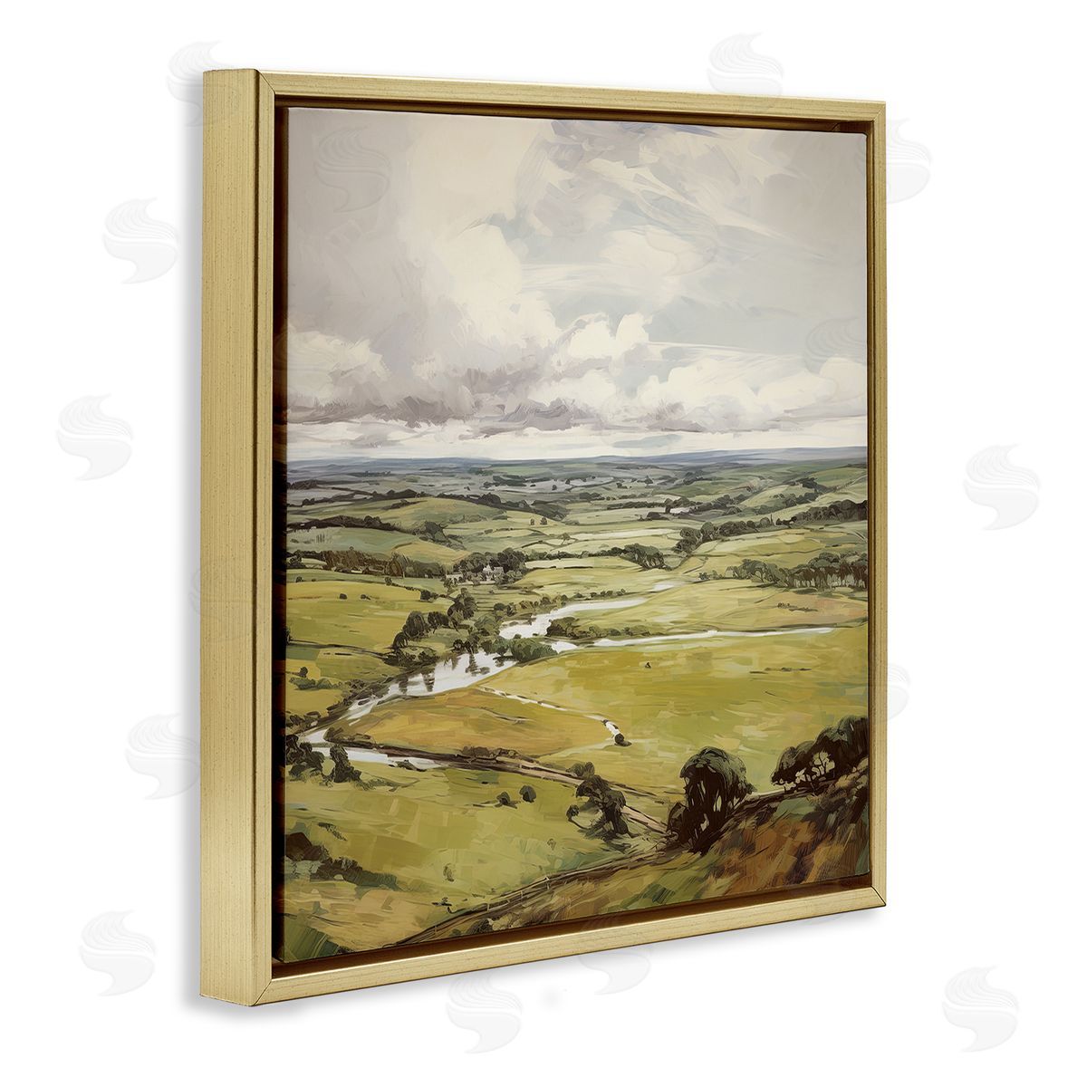 Rural Tributaries Overlook Gold Floating Frame Canvas Wall Art, Home Decor by Raymond Powers