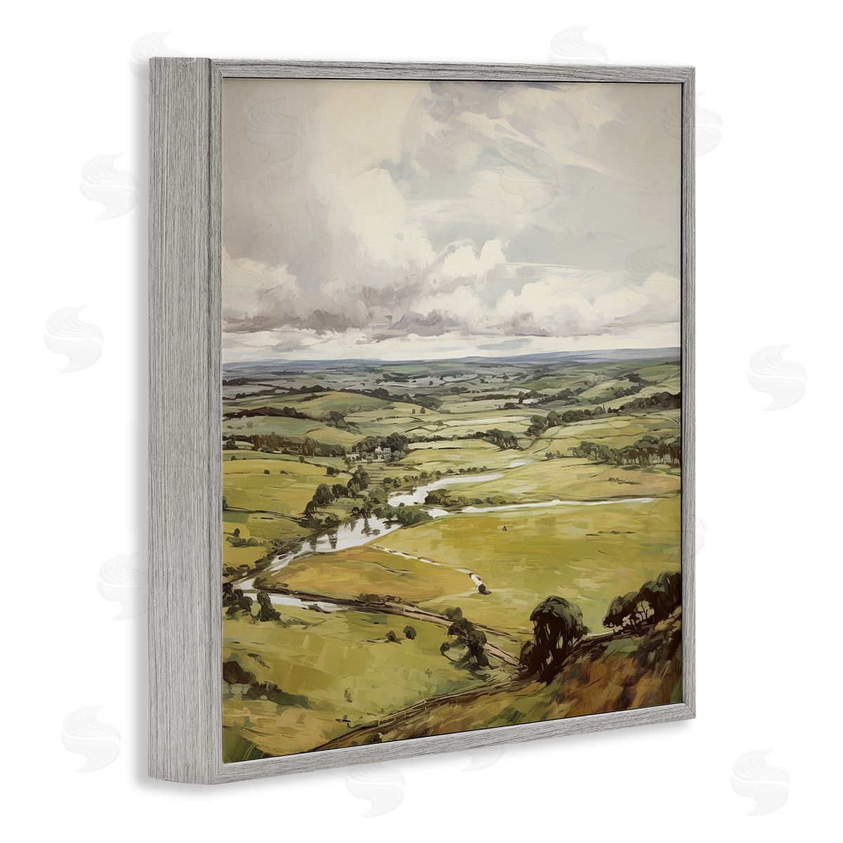 Rural Tributaries Overlook Grey Frame Print Wall Art, Home Decor by Raymond Powers