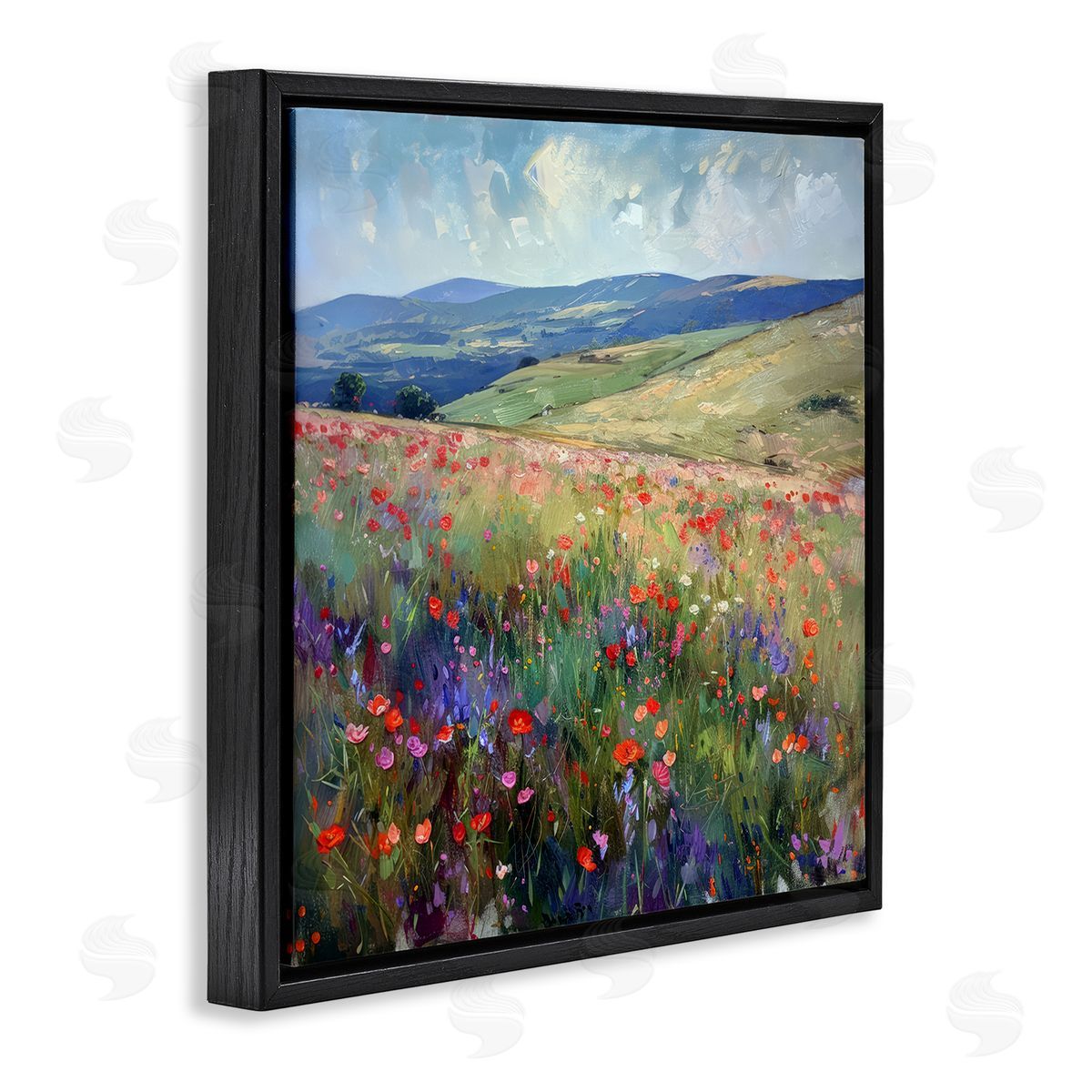 Rolling Meadow Flowers Black Floating Frame Canvas Wall Art, Home Decor by Raymond Powers