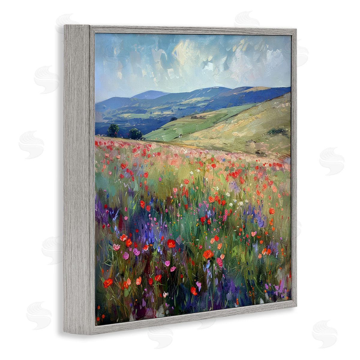 Rolling Meadow Flowers Grey Frame Print Wall Art, Home Decor by Raymond Powers