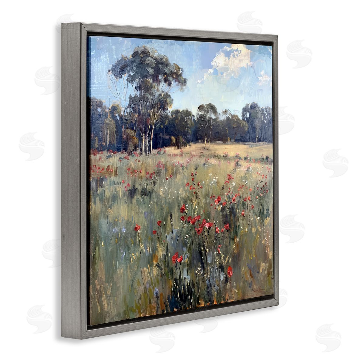 Poppies in Vast Field Grey Floating Frame Canvas Wall Art, Home Decor by Raymond Powers
