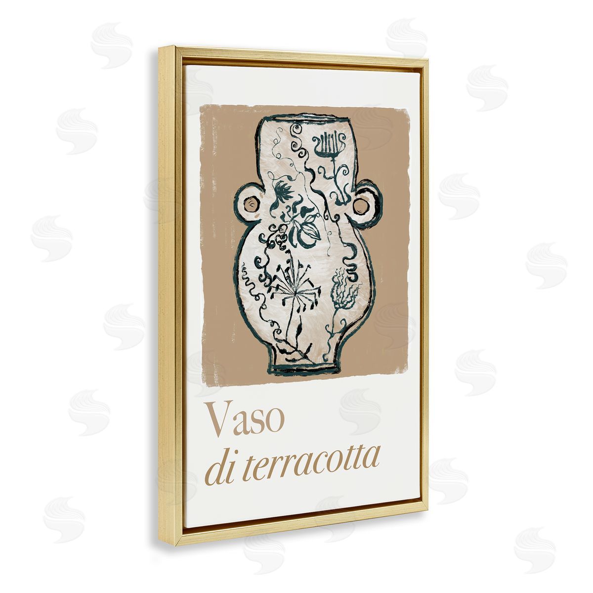 Natural Terracotta Vase Gold Floating Frame Canvas Wall Art, Home Decor by cartissi