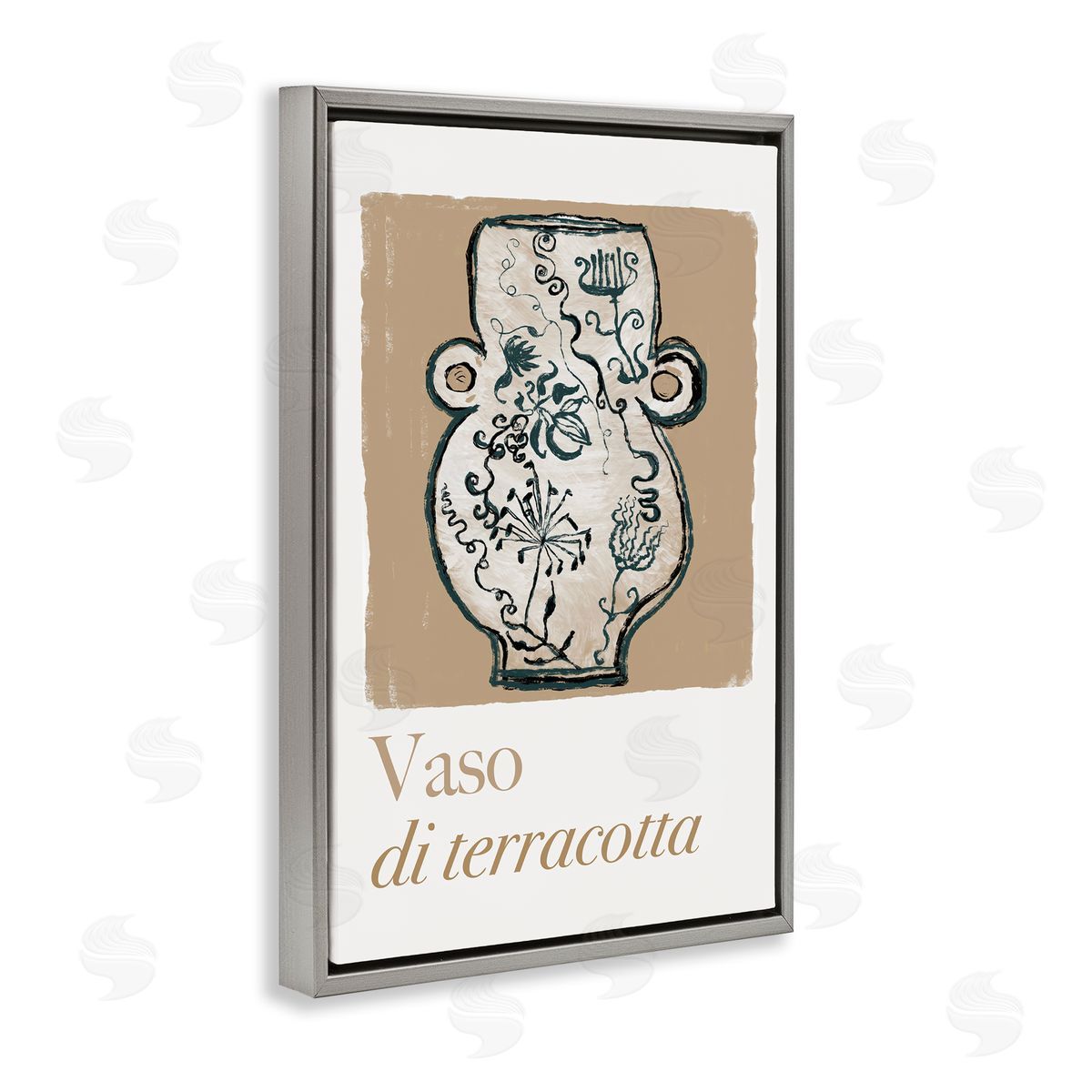 Natural Terracotta Vase Grey Floating Frame Canvas Wall Art, Home Decor by cartissi
