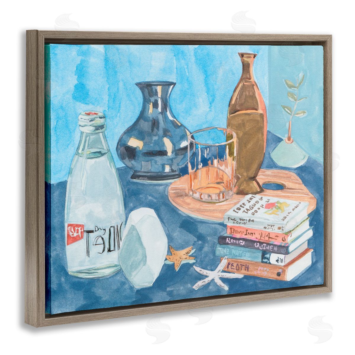 Still Life with Book Stack Brown Floating Frame Canvas Wall Art, Home Decor by Melissa Wang