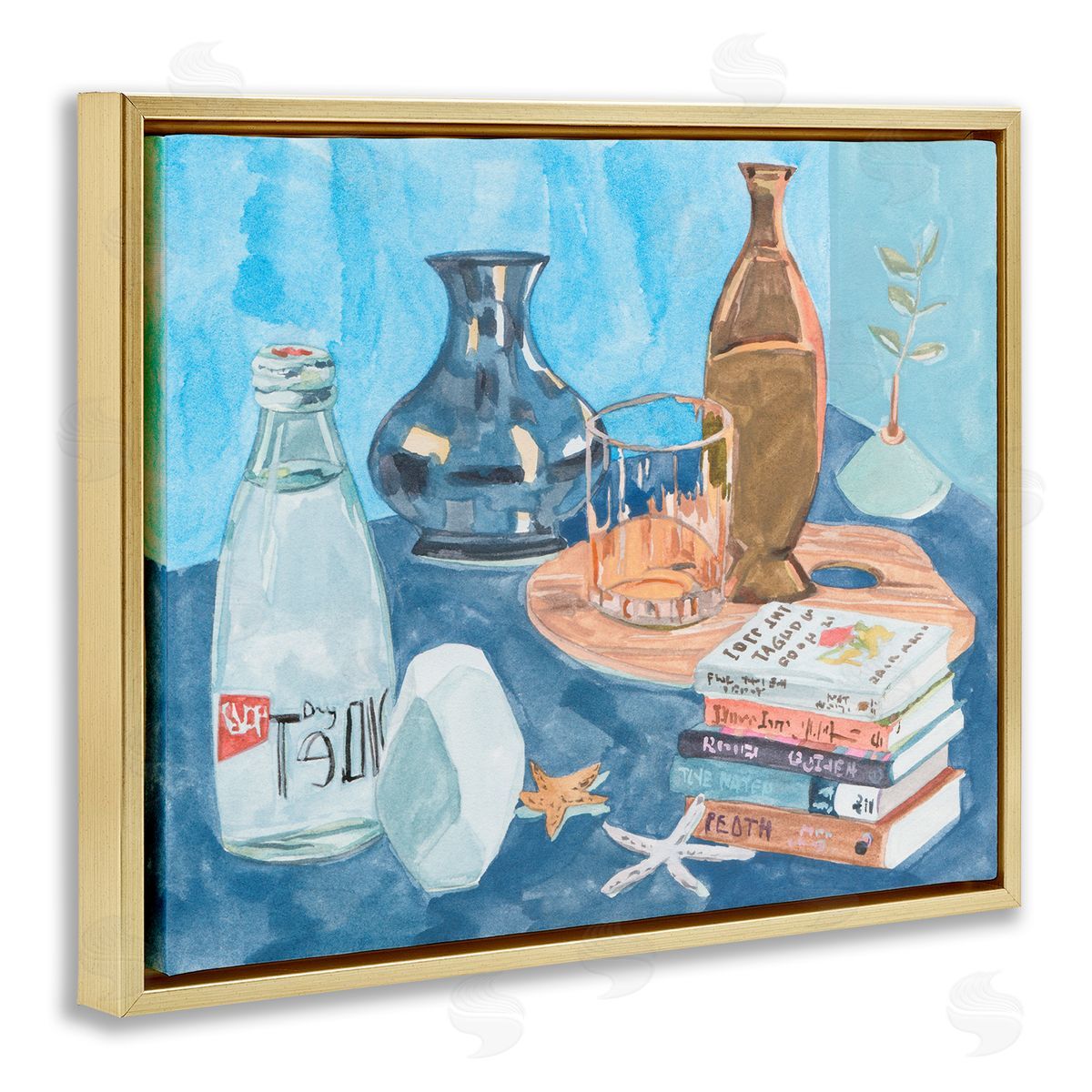 Still Life with Book Stack Gold Floating Frame Canvas Wall Art, Home Decor by Melissa Wang