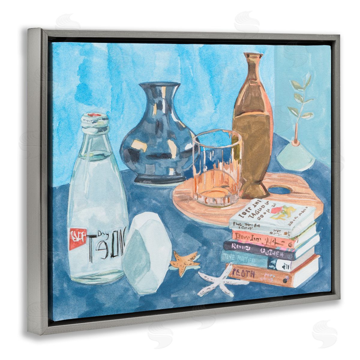 Still Life with Book Stack Grey Floating Frame Canvas Wall Art, Home Decor by Melissa Wang