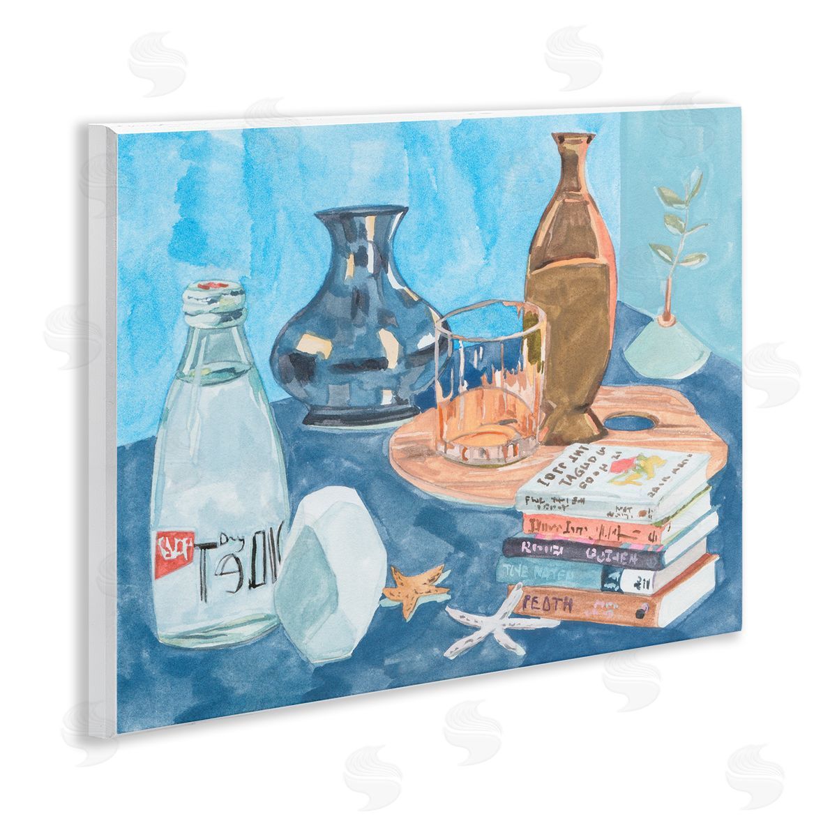 Still Life with Book Stack Wood Plaque Wall Art, Home Decor by Melissa Wang