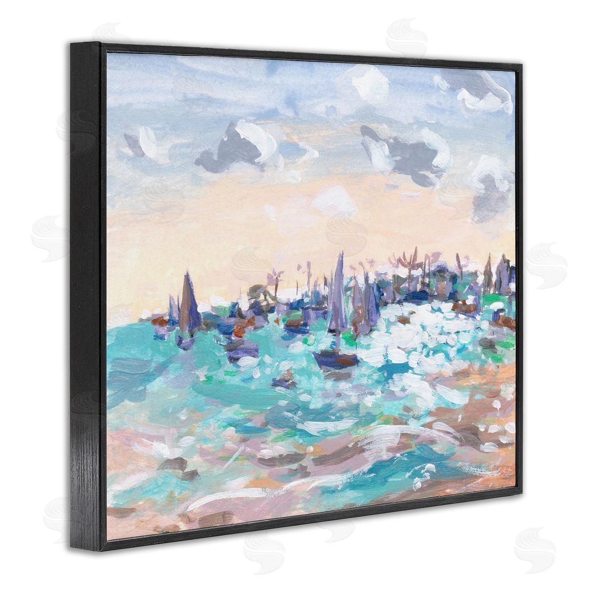 Sailboats in Rushing Waves Black Frame Print Wall Art, Home Decor by Melissa Wang