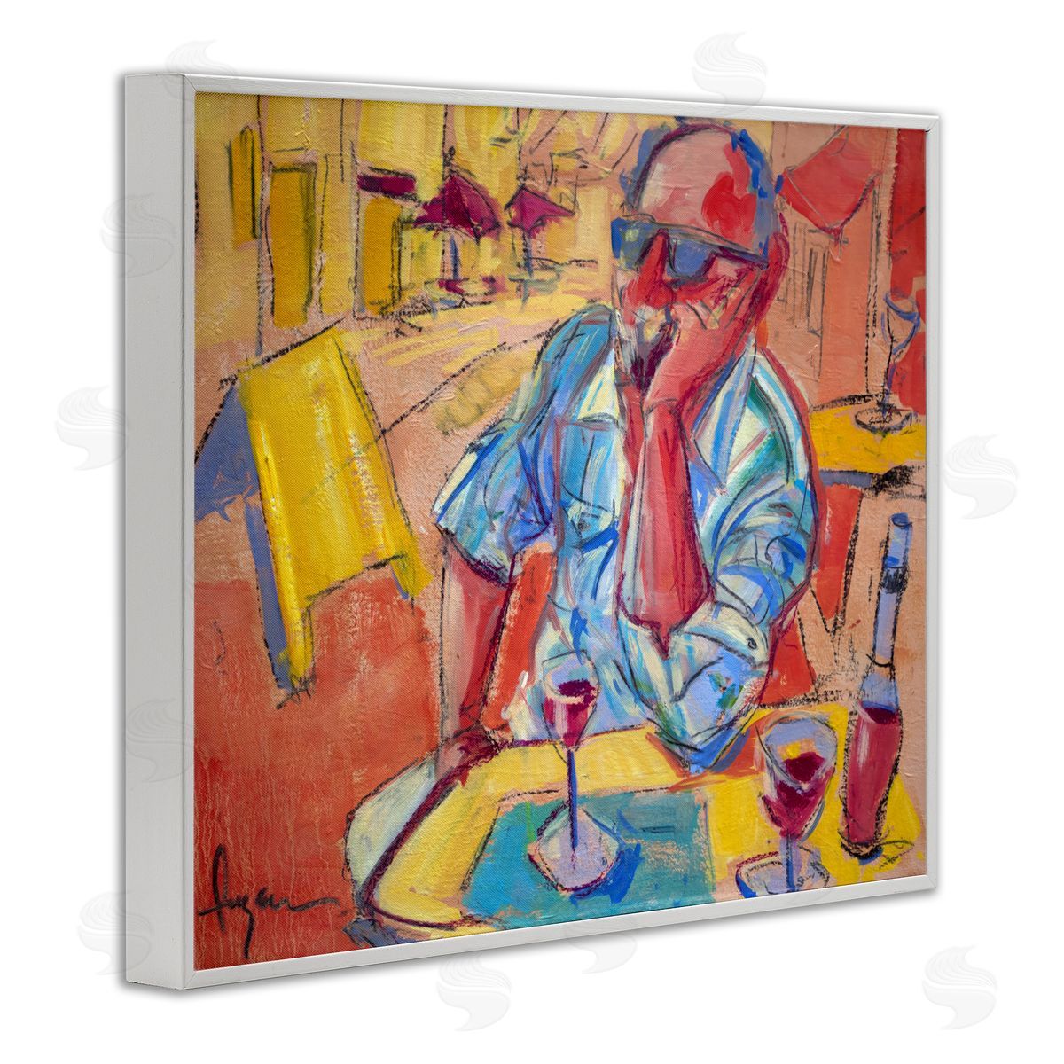 Man with Wine Portrait White Frame Print Wall Art, Home Decor by June Erica Vess
