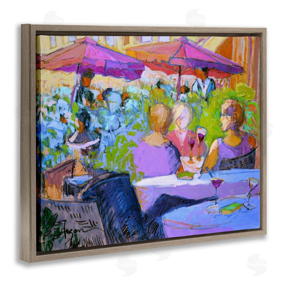 Women Dining Abstraction Brown Floating Frame Canvas Wall Art, Home Decor by June Erica Vess