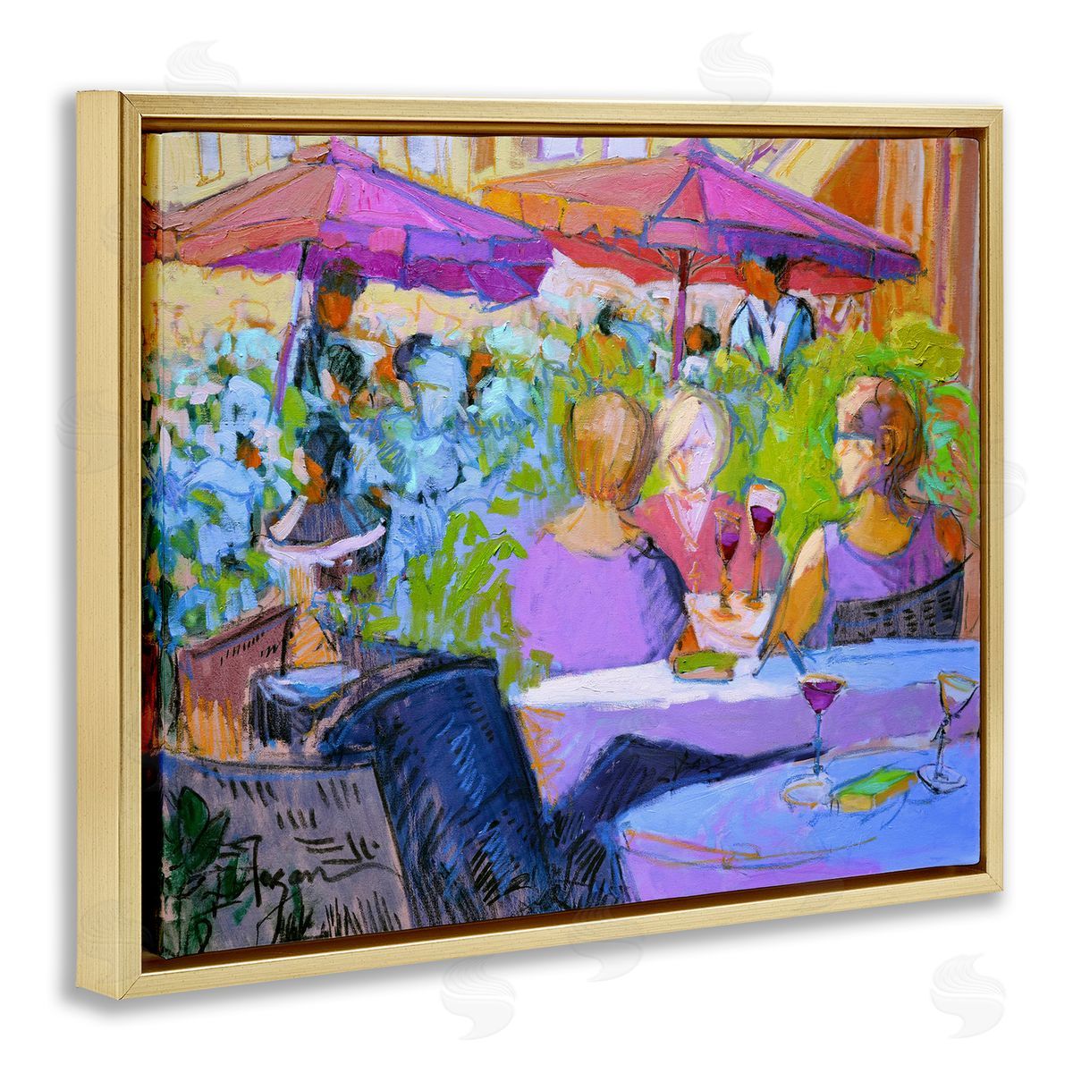 Women Dining Abstraction Gold Floating Frame Canvas Wall Art, Home Decor by June Erica Vess