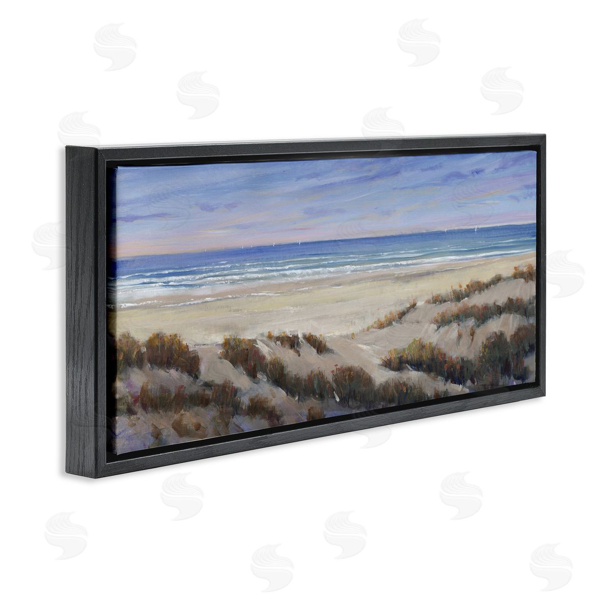 Grassy Beach View Black Floating Frame Canvas Wall Art, Home Decor by Regina Moore