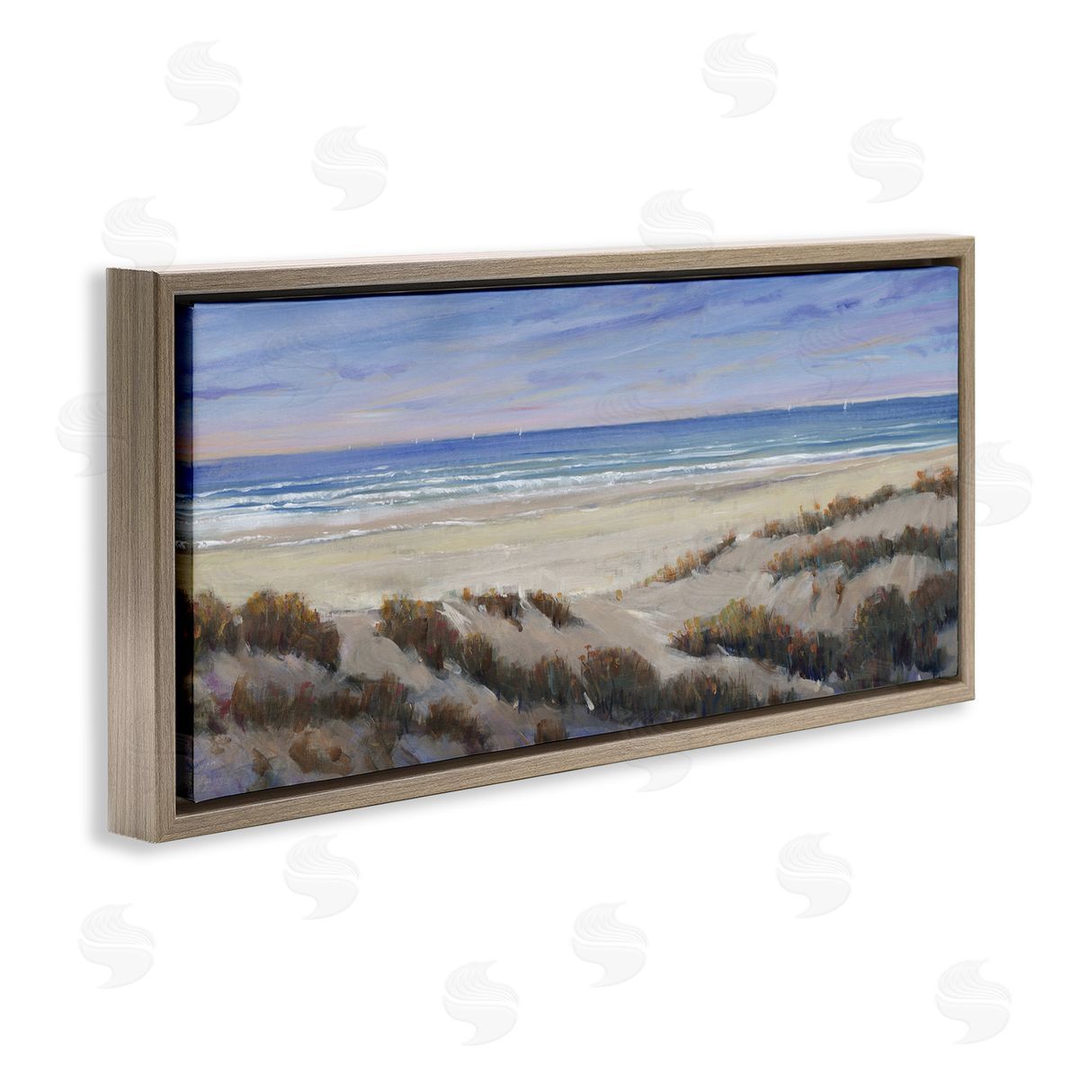 Grassy Beach View Brown Floating Frame Canvas Wall Art, Home Decor by Regina Moore