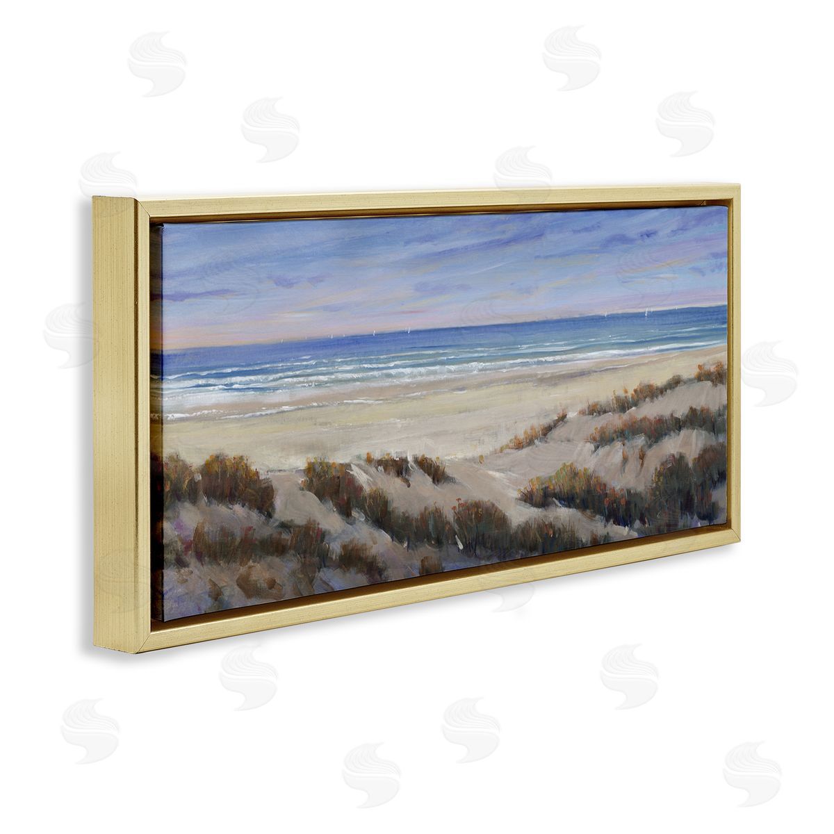 Grassy Beach View Gold Floating Frame Canvas Wall Art, Home Decor by Regina Moore