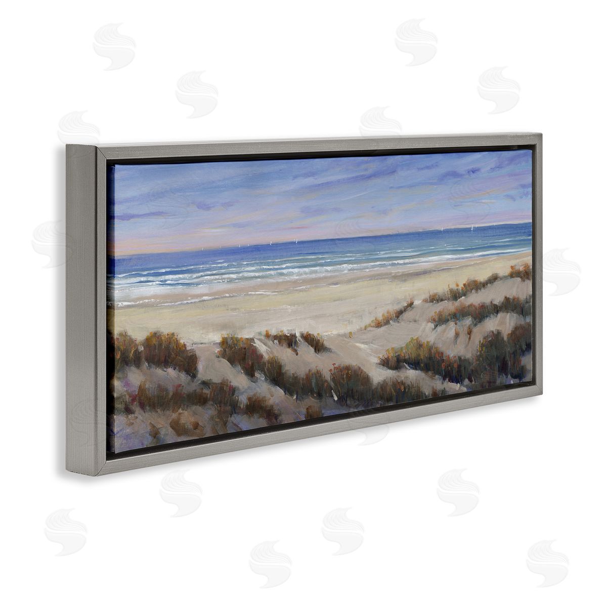 Grassy Beach View Grey Floating Frame Canvas Wall Art, Home Decor by Regina Moore