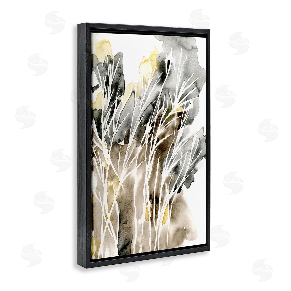 White Strands Watercolor Black Floating Frame Canvas Wall Art, Home Decor by Regina Moore