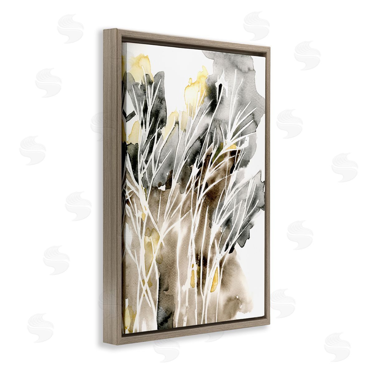 White Strands Watercolor Brown Floating Frame Canvas Wall Art, Home Decor by Regina Moore