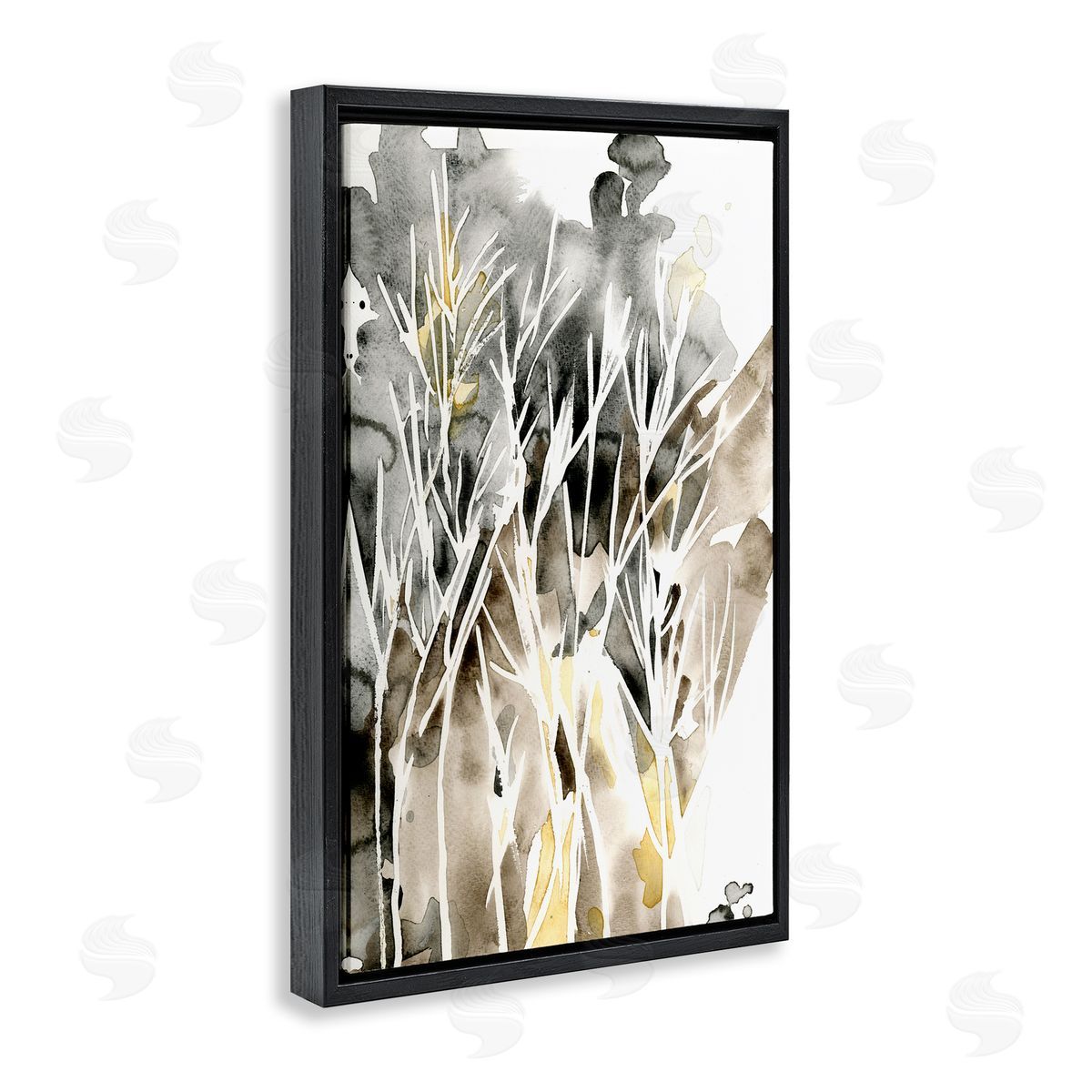 Abstract Sprigs Watercolor Black Floating Frame Canvas Wall Art, Home Decor by Regina Moore