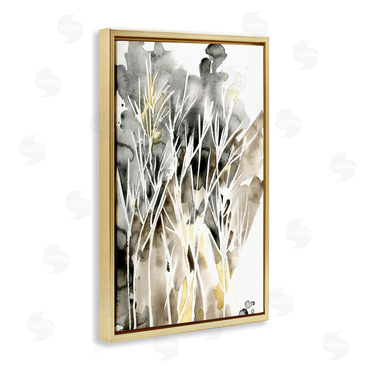 Abstract Sprigs Watercolor Gold Floating Frame Canvas Wall Art, Home Decor by Regina Moore