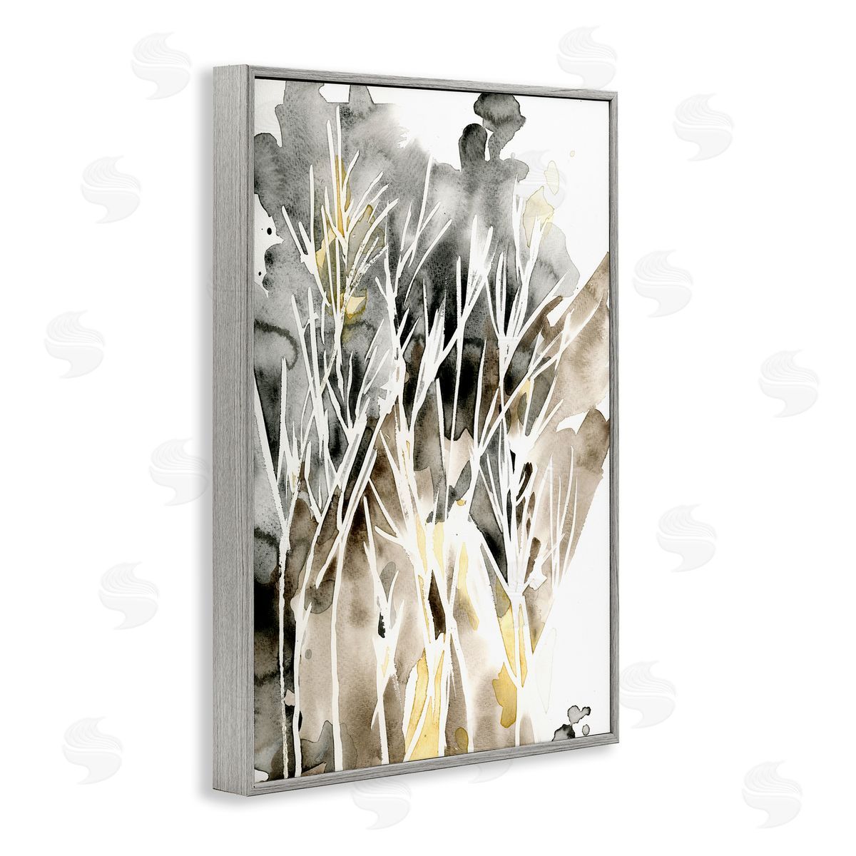 Abstract Sprigs Watercolor Grey Frame Print Wall Art, Home Decor by Regina Moore