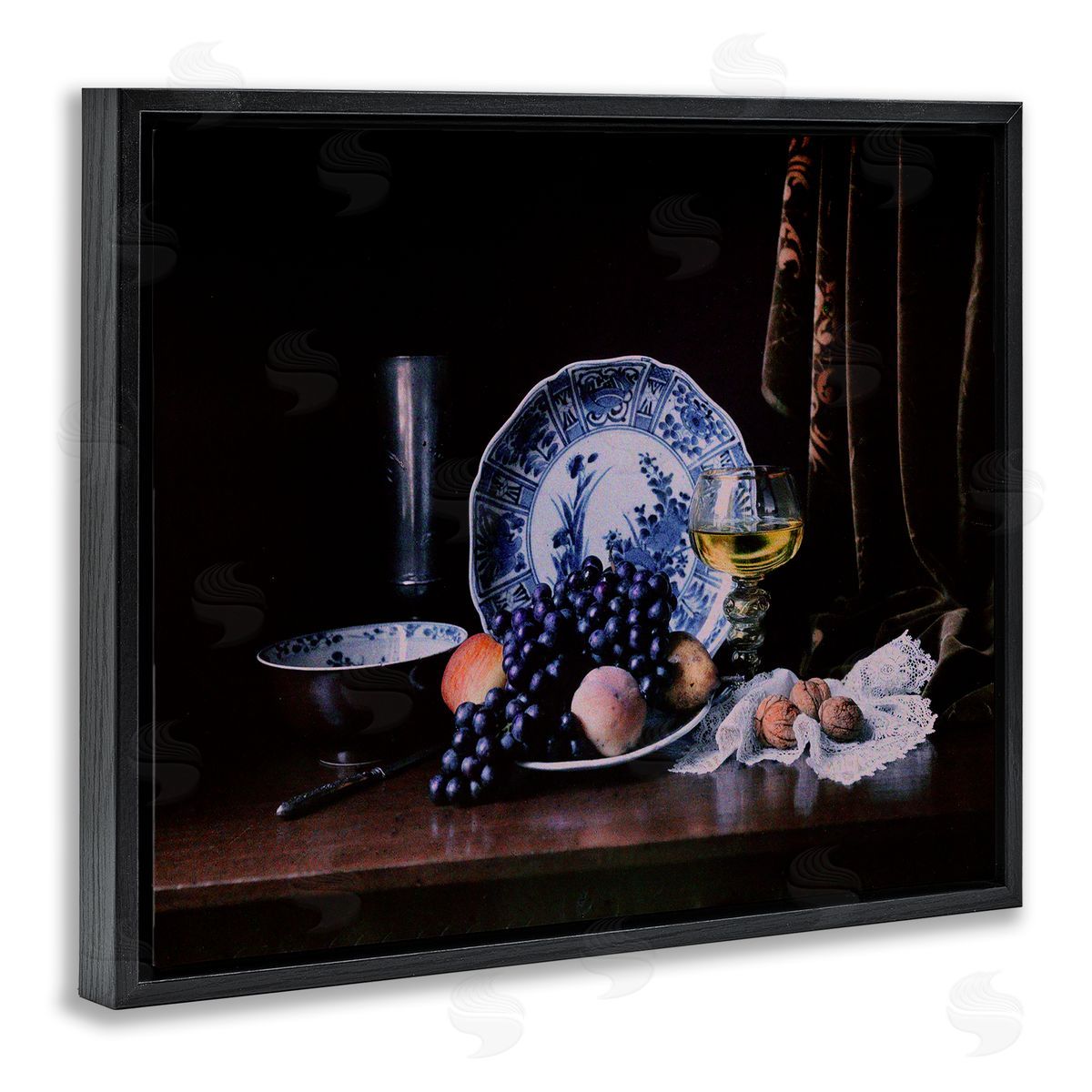 Baroque Still Life Black Floating Frame Canvas Wall Art, Home Decor by Unknown