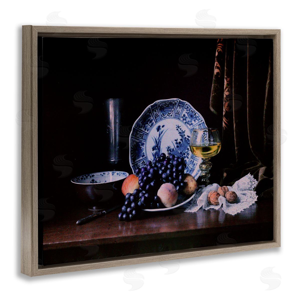 Baroque Still Life Brown Floating Frame Canvas Wall Art, Home Decor by Unknown