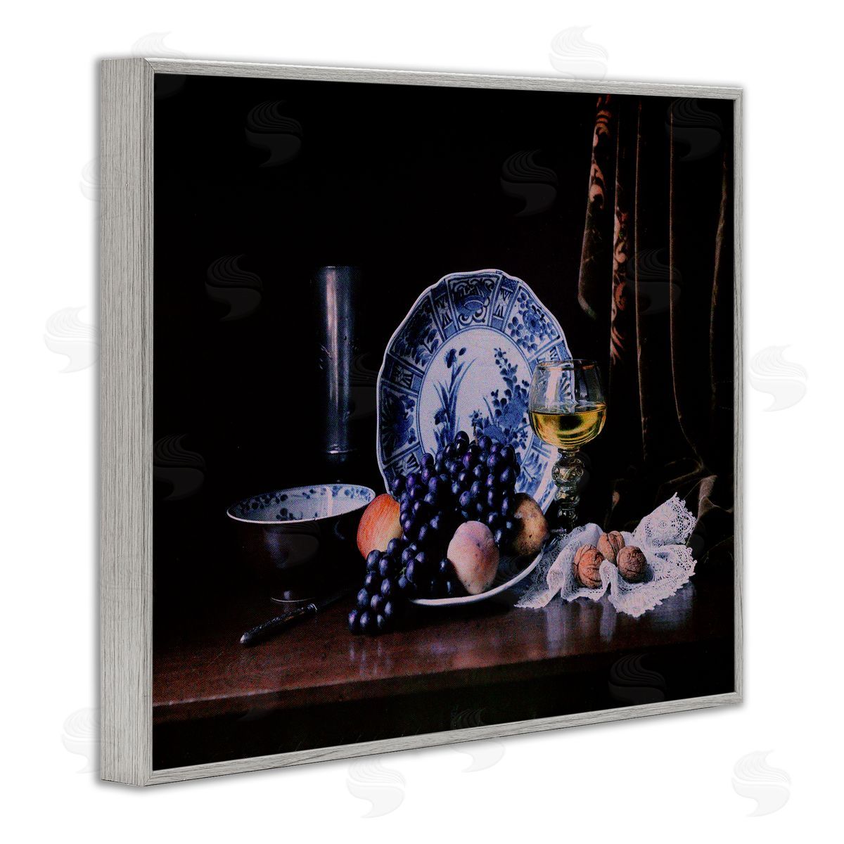 Baroque Still Life Grey Frame Print Wall Art, Home Decor by Unknown