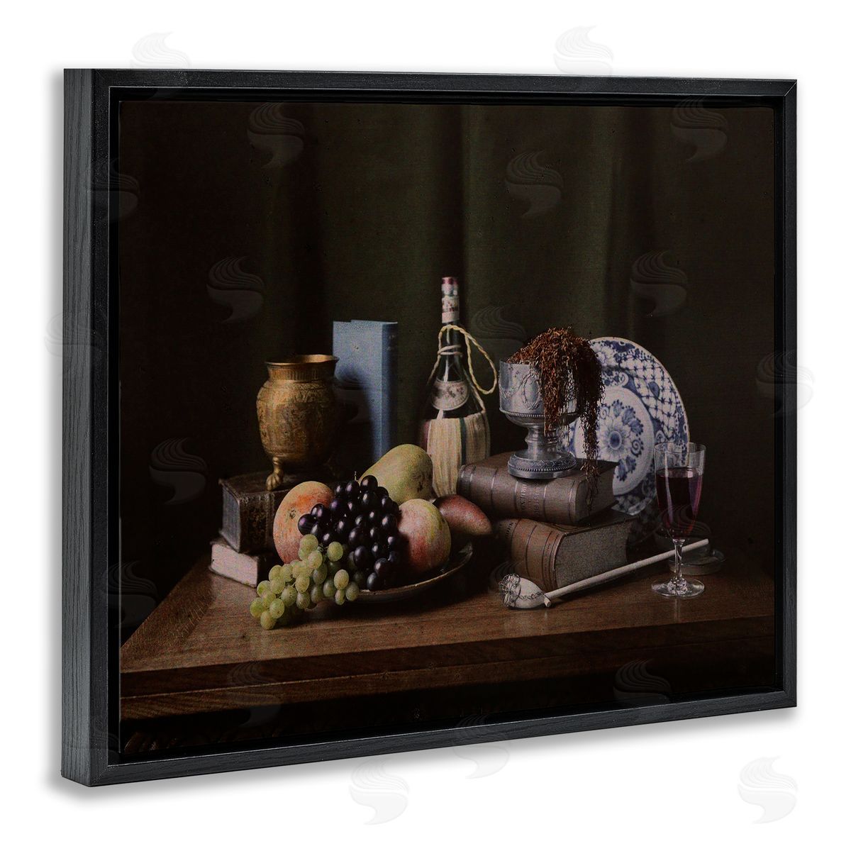 Dark Vanitas Still Life Black Floating Frame Canvas Wall Art, Home Decor by Unknown