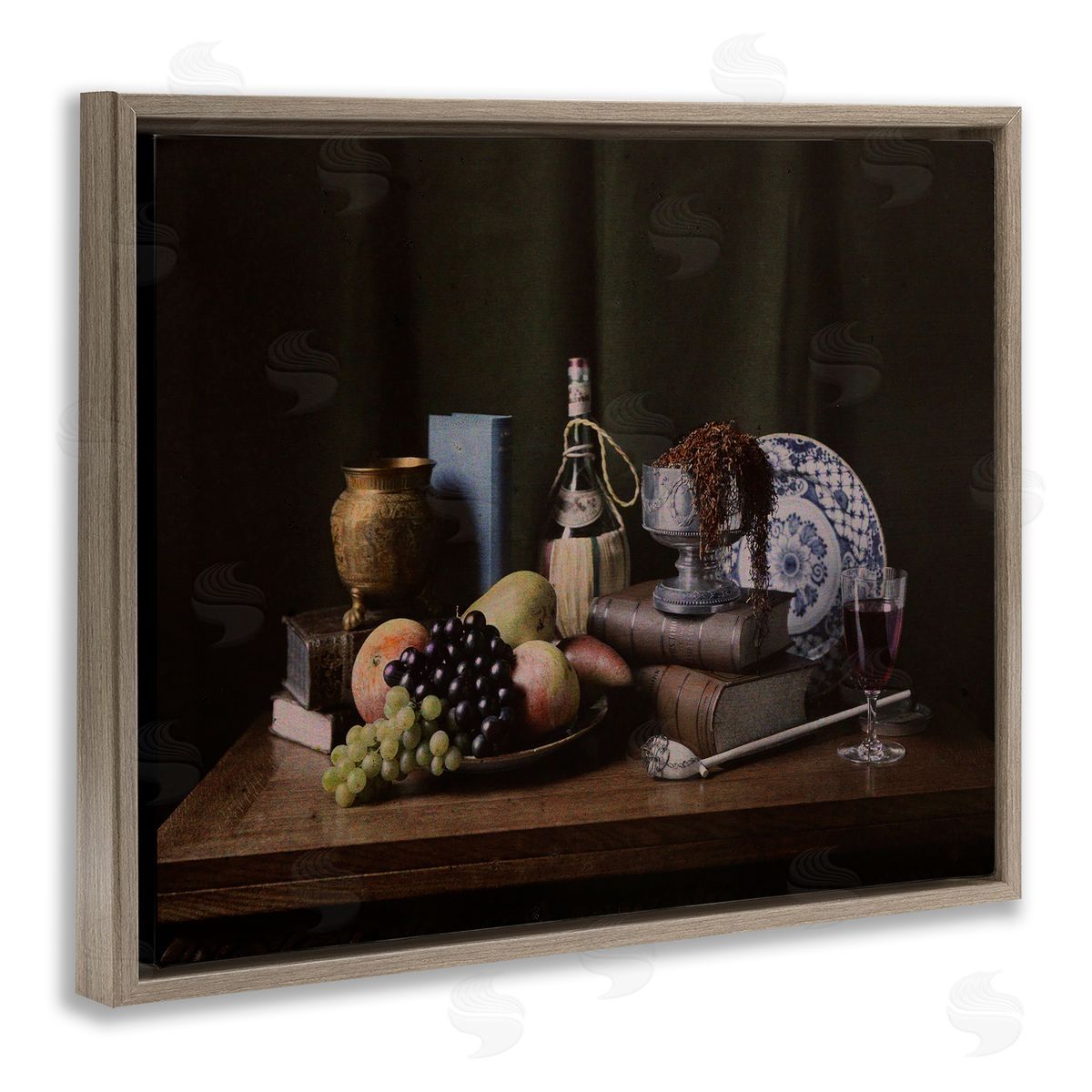 Dark Vanitas Still Life Brown Floating Frame Canvas Wall Art, Home Decor by Unknown