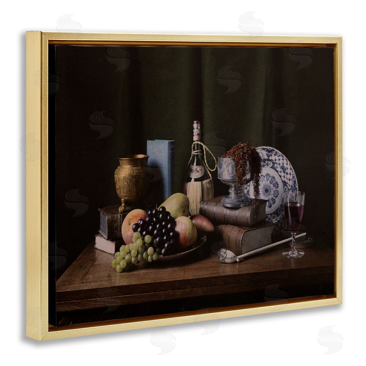 Dark Vanitas Still Life Gold Floating Frame Canvas Wall Art, Home Decor by Unknown