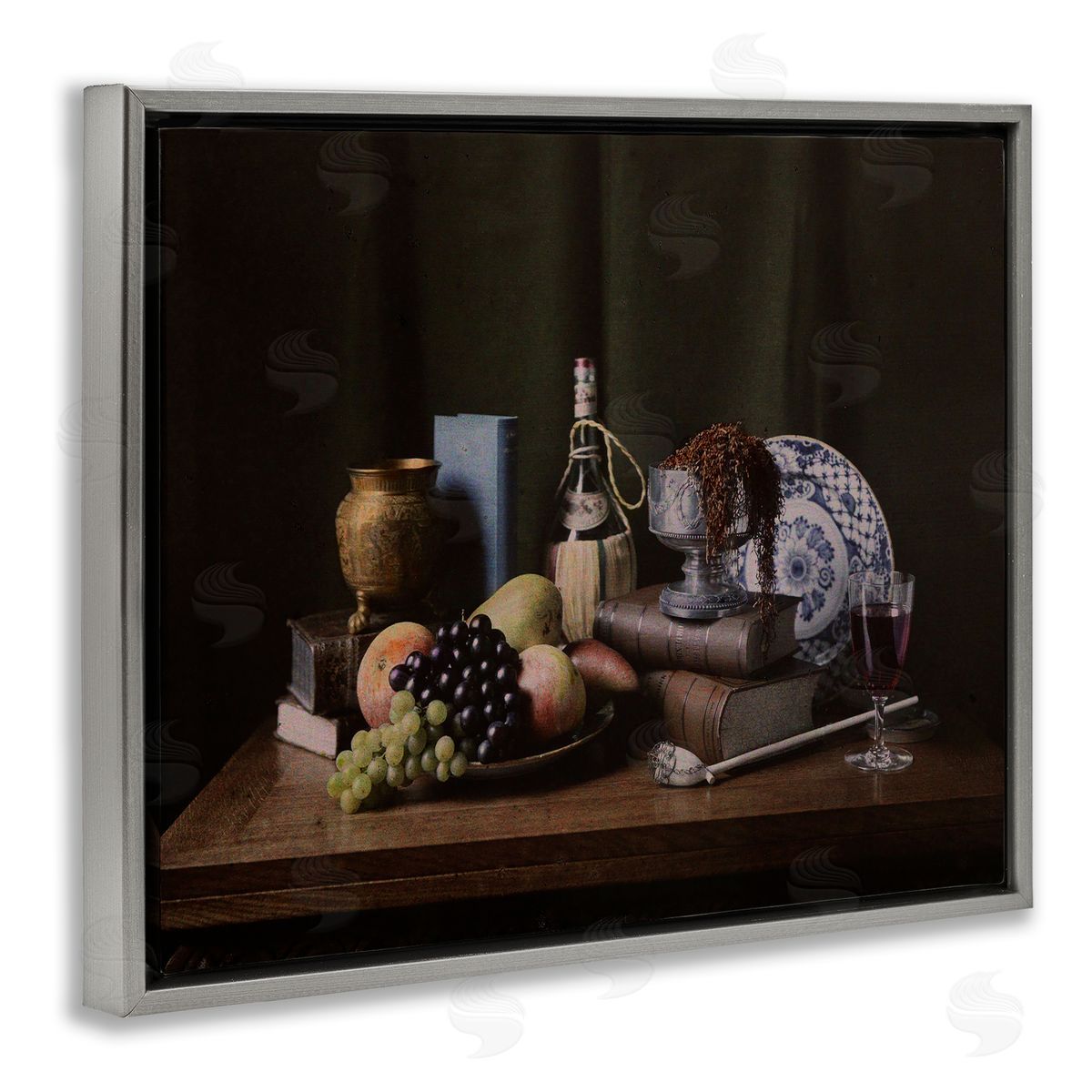 Dark Vanitas Still Life Grey Floating Frame Canvas Wall Art, Home Decor by Unknown