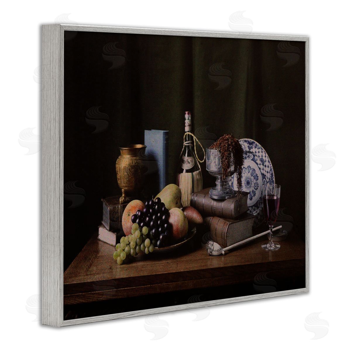 Dark Vanitas Still Life Grey Frame Print Wall Art, Home Decor by Unknown