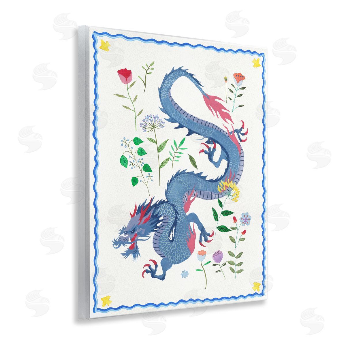 Blue Dragon & Botanicals Wood Plaque Wall Art, Home Decor by Melissa Wang