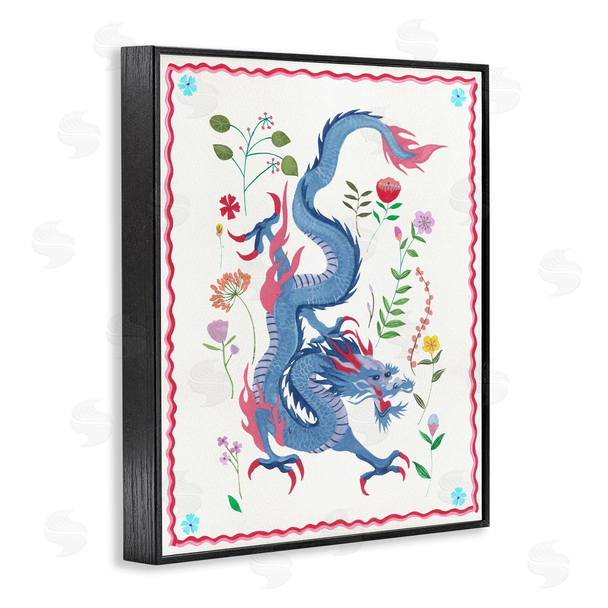 Cultural Dragon & Plants Black Frame Print Wall Art, Home Decor by Melissa Wang