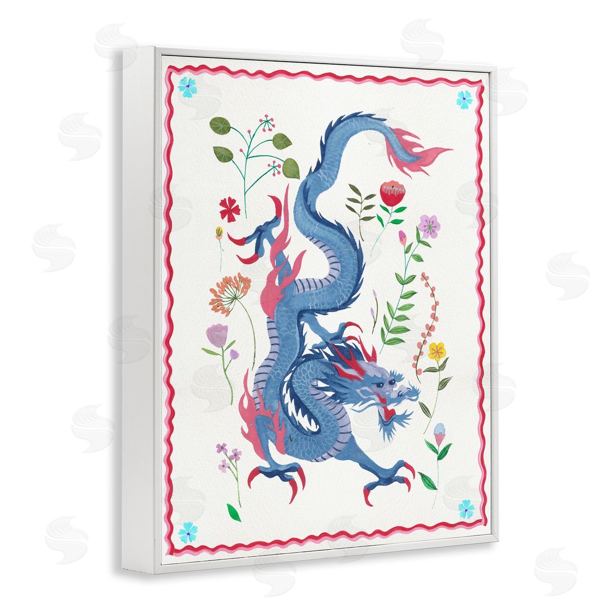 Cultural Dragon & Plants White Frame Print Wall Art, Home Decor by Melissa Wang