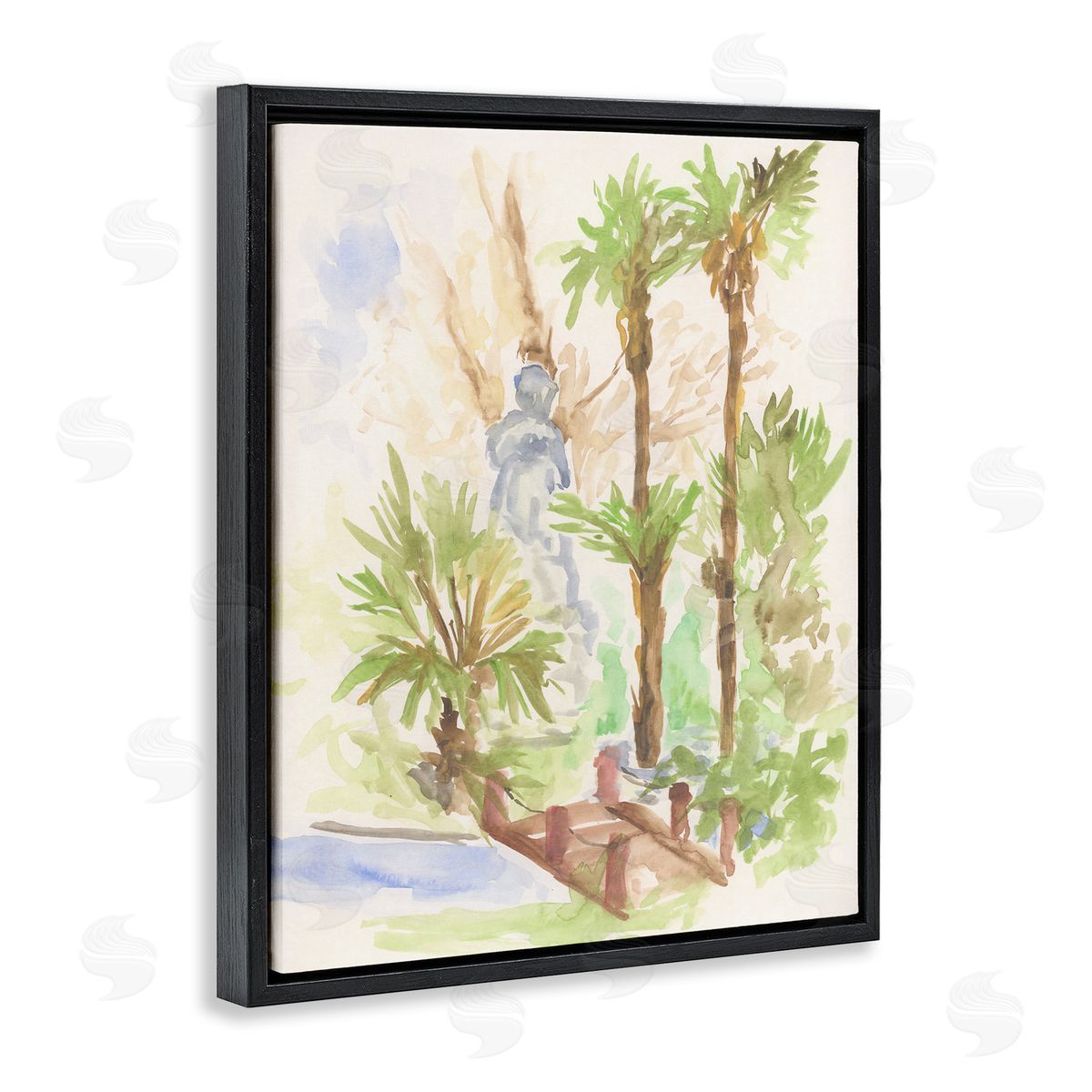 Bridge over River Abstract Black Floating Frame Canvas Wall Art, Home Decor by June Erica Vess