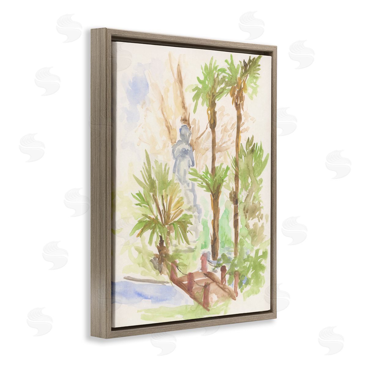 Bridge over River Abstract Brown Floating Frame Canvas Wall Art, Home Decor by June Erica Vess