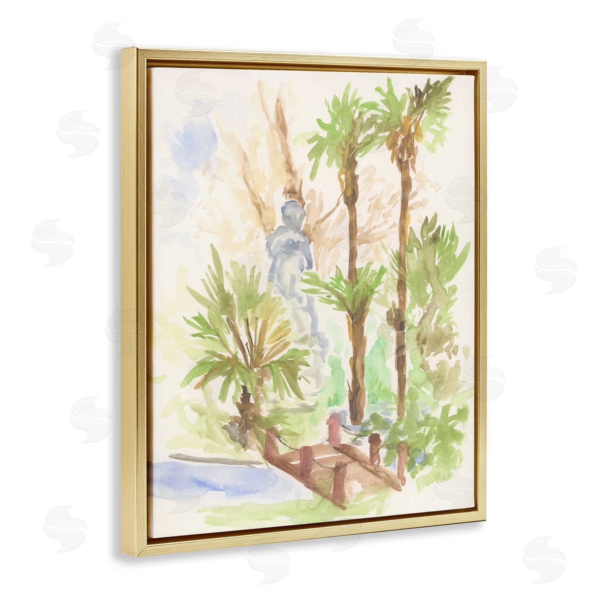 Bridge over River Abstract Gold Floating Frame Canvas Wall Art, Home Decor by June Erica Vess