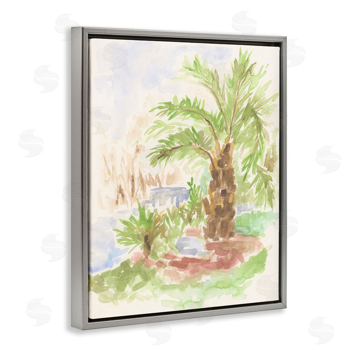 Palm Tree River's Edge Grey Floating Frame Canvas Wall Art, Home Decor by June Erica Vess