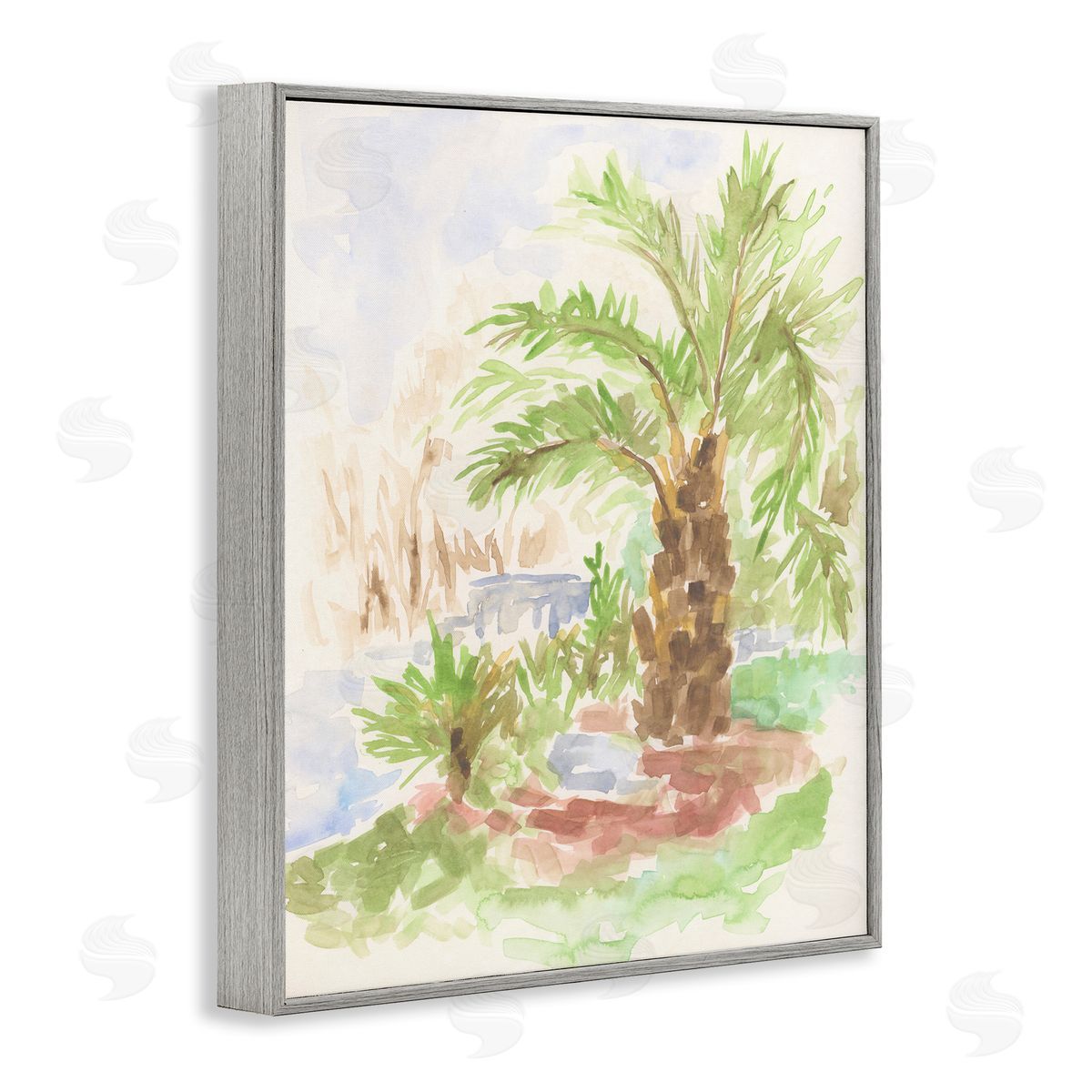 Palm Tree River's Edge Grey Frame Print Wall Art, Home Decor by June Erica Vess