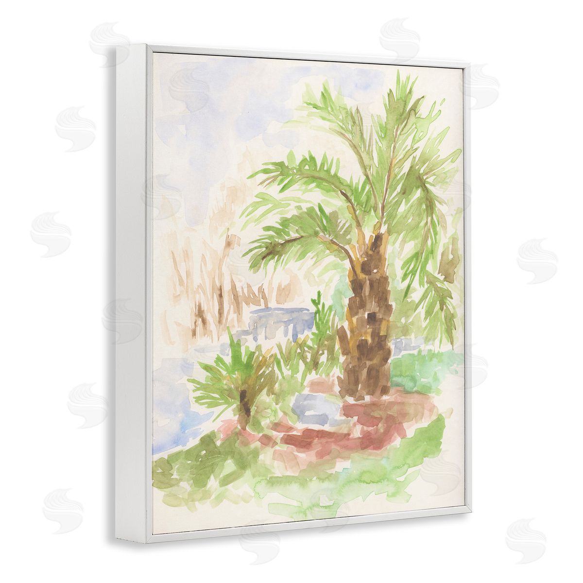 Palm Tree River's Edge White Frame Print Wall Art, Home Decor by June Erica Vess