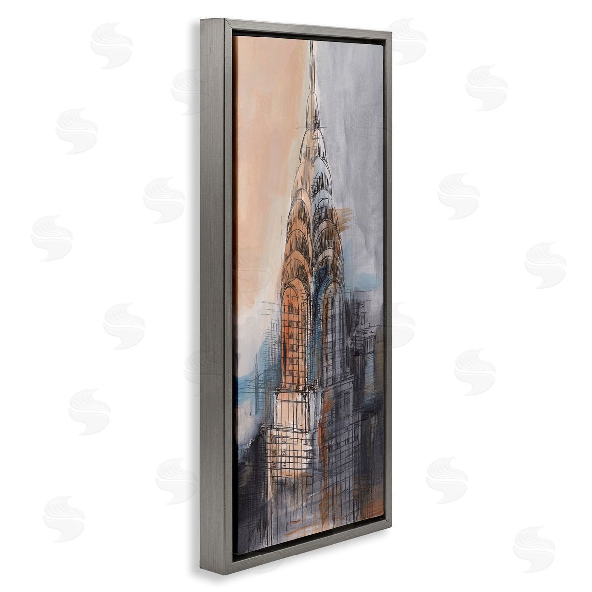 City Tower Sketch Grey Floating Frame Canvas Wall Art, Home Decor by Ethan Harper
