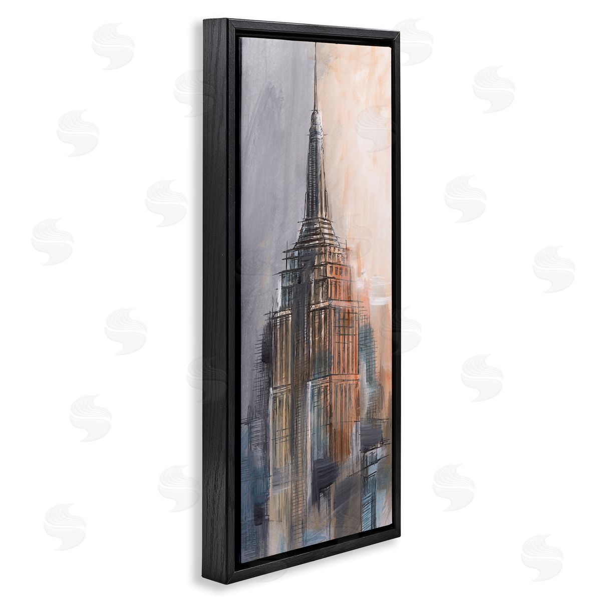 Sketched City Building Black Floating Frame Canvas Wall Art, Home Decor by Ethan Harper