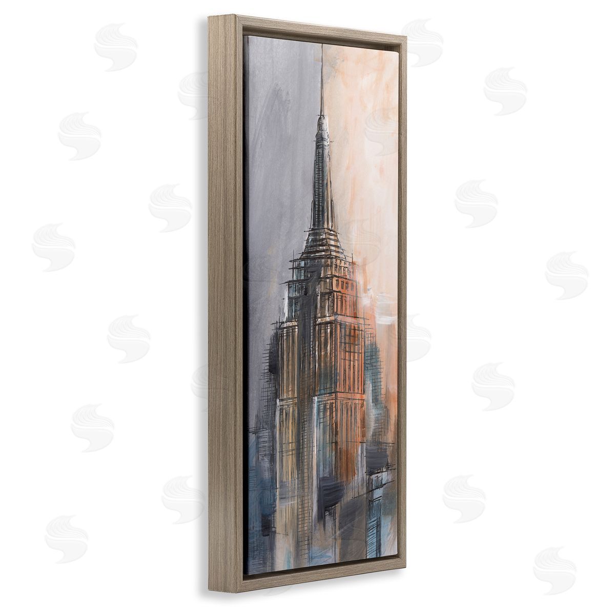 Sketched City Building Brown Floating Frame Canvas Wall Art, Home Decor by Ethan Harper