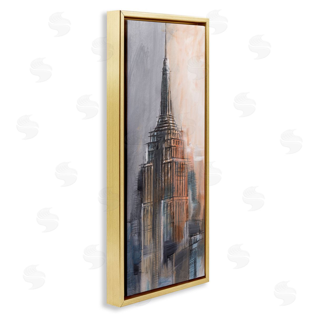 Sketched City Building Gold Floating Frame Canvas Wall Art, Home Decor by Ethan Harper