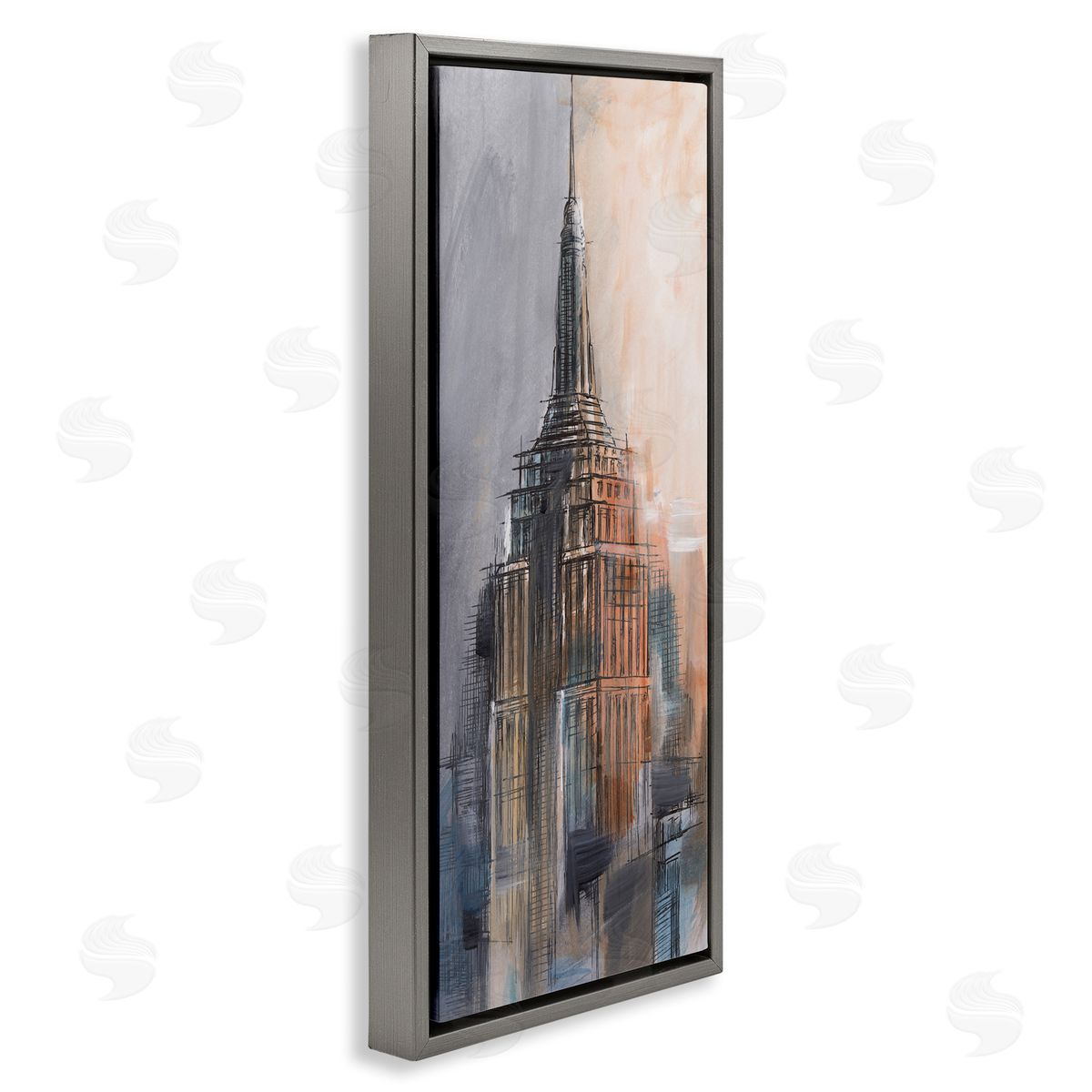 Sketched City Building Grey Floating Frame Canvas Wall Art, Home Decor by Ethan Harper