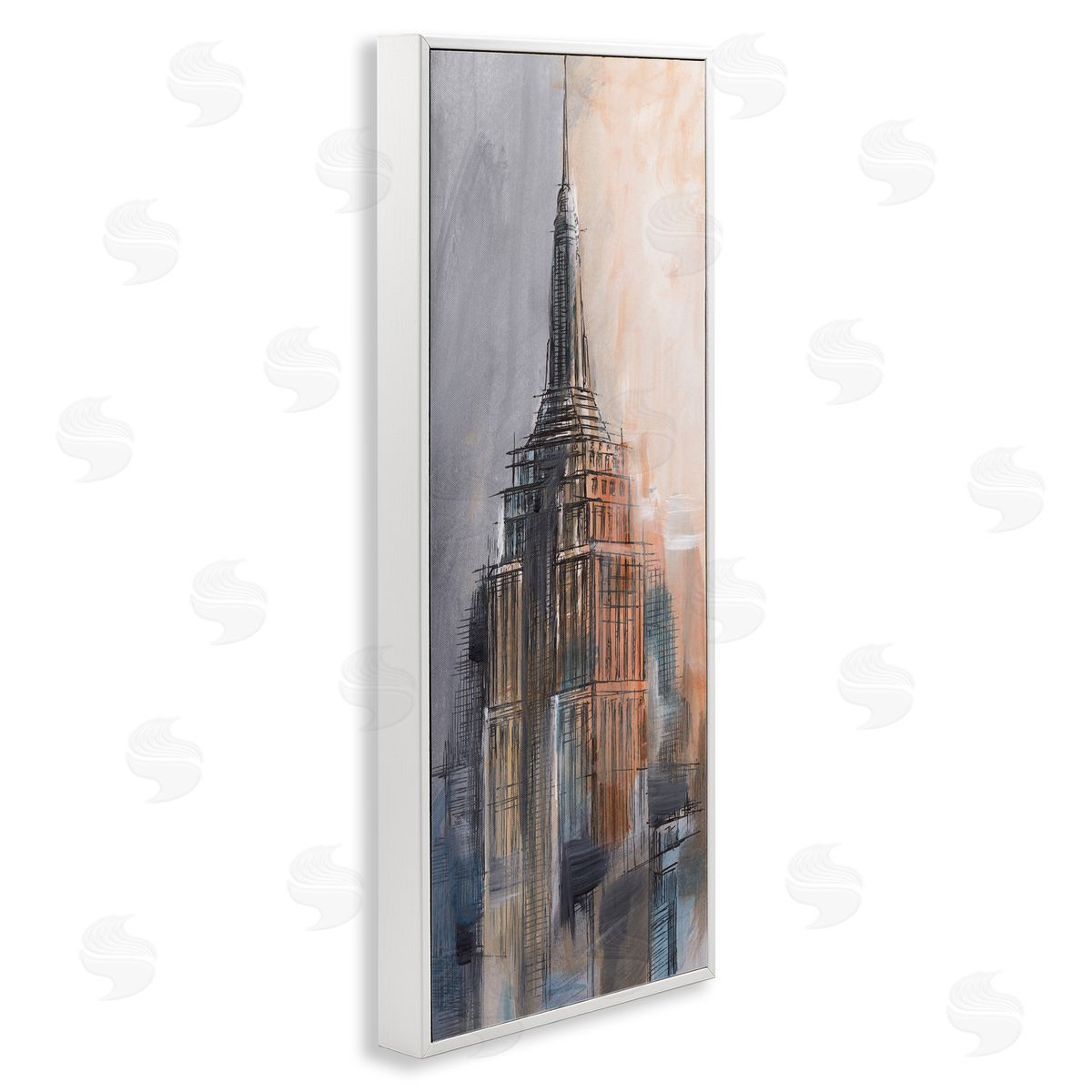 Sketched City Building White Frame Print Wall Art, Home Decor by Ethan Harper
