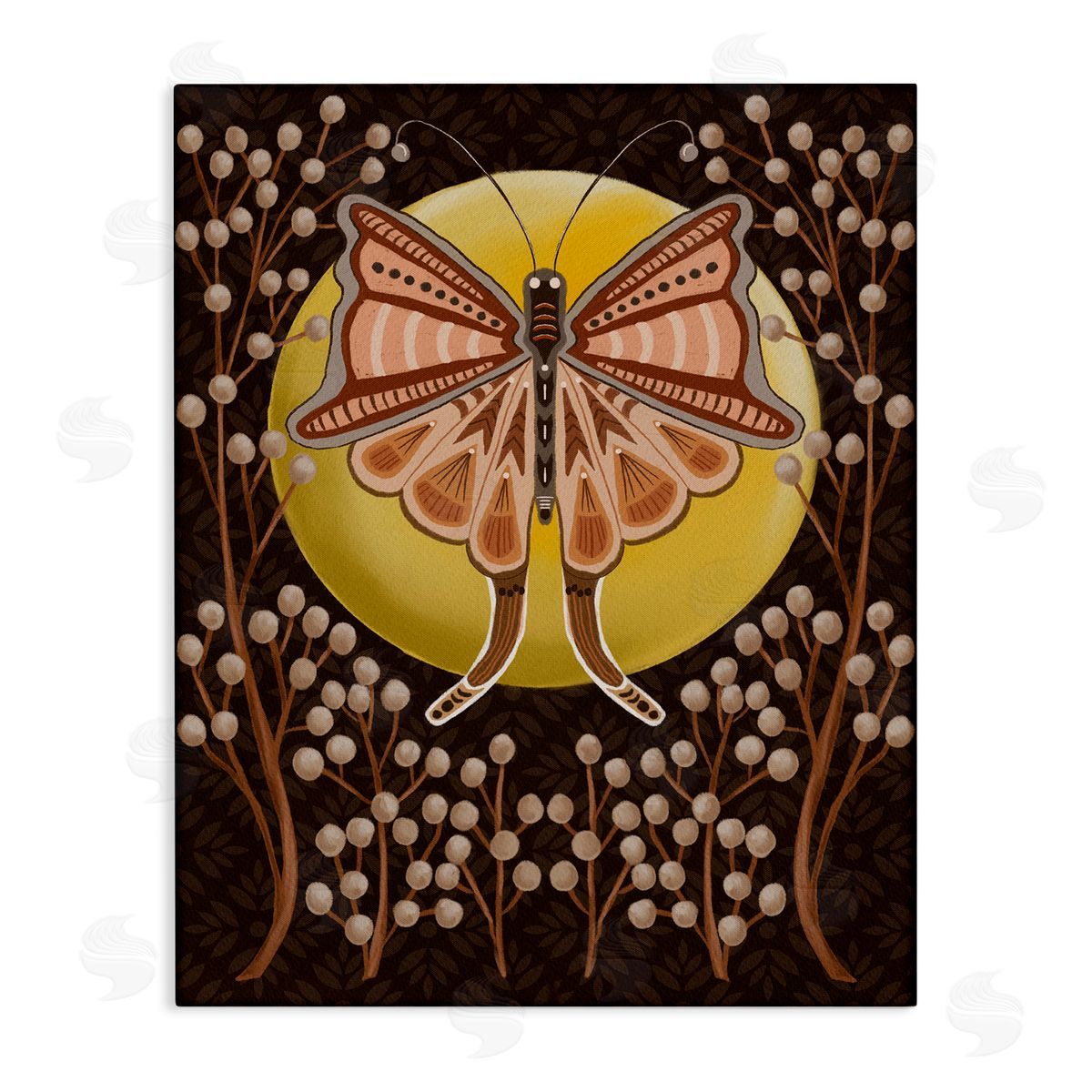 Moth with Pussy Willows Canvas Wall Art, Home Decor by Regina Moore